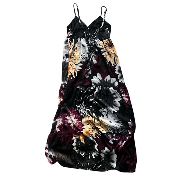 Floral Flowy Black Purple Yellow White Maxi Dress Adjustable Straps Size Small - Picture 4 of 5